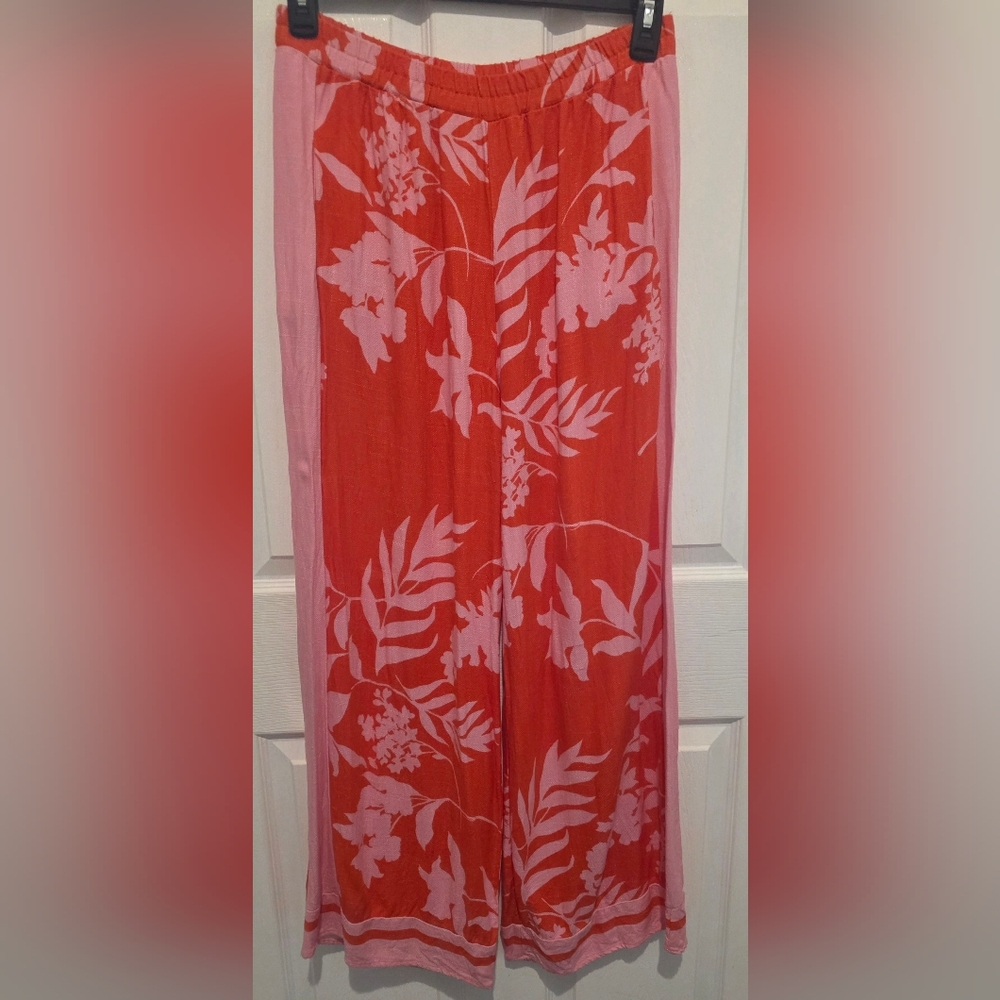 Coral Red Wide-Leg Floral Set